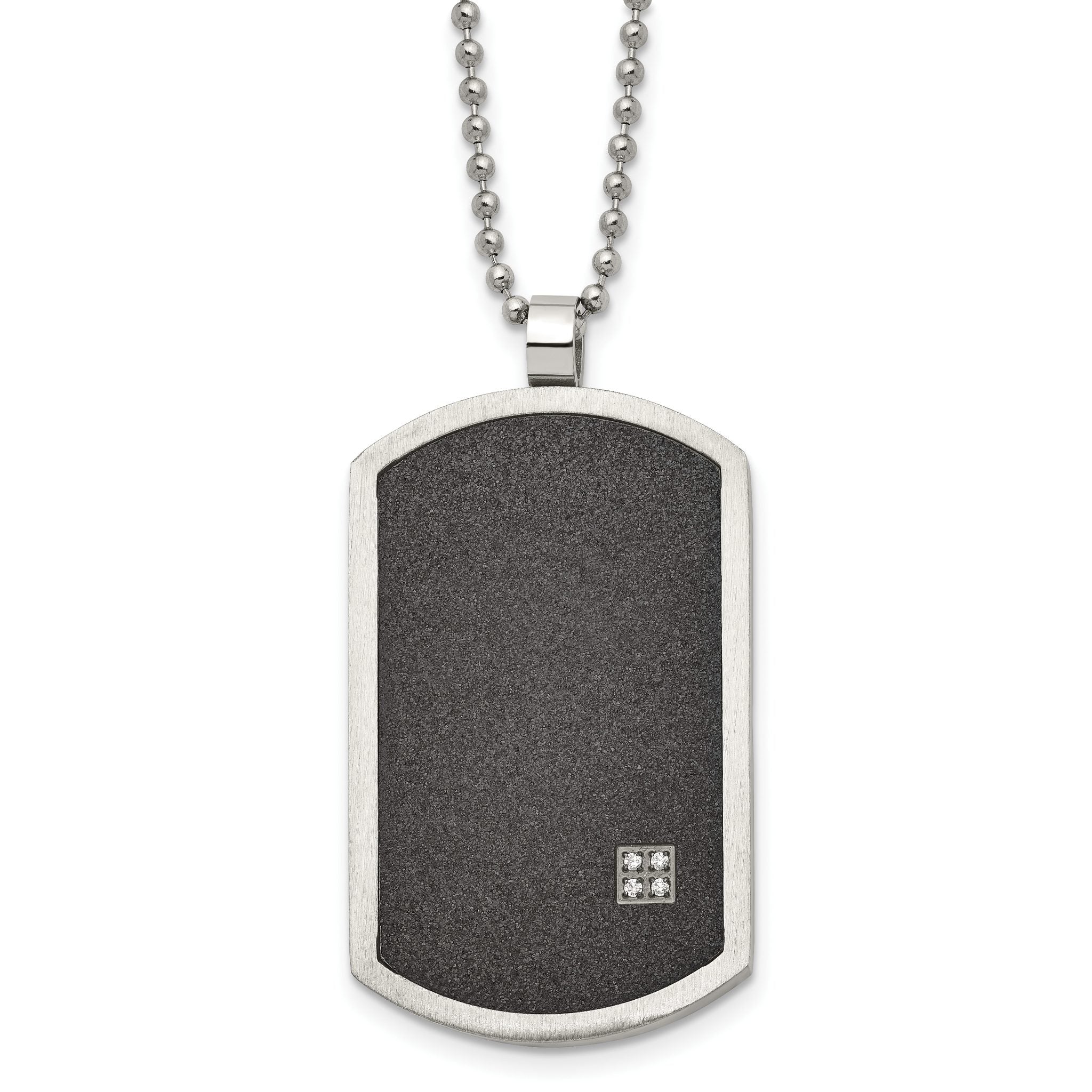 Chisel Stainless Steel Brushed Laser Cut Black IP-plated with CZ Dog Tag on a 24 inch Ball Chain Necklace Main image