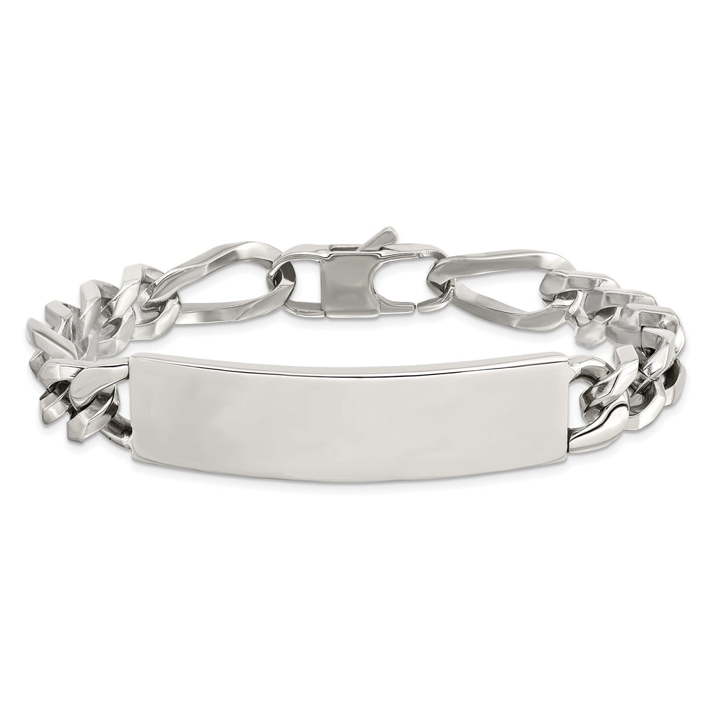 Stainless Steel Polished Figaro Large ID Bracelet for Men