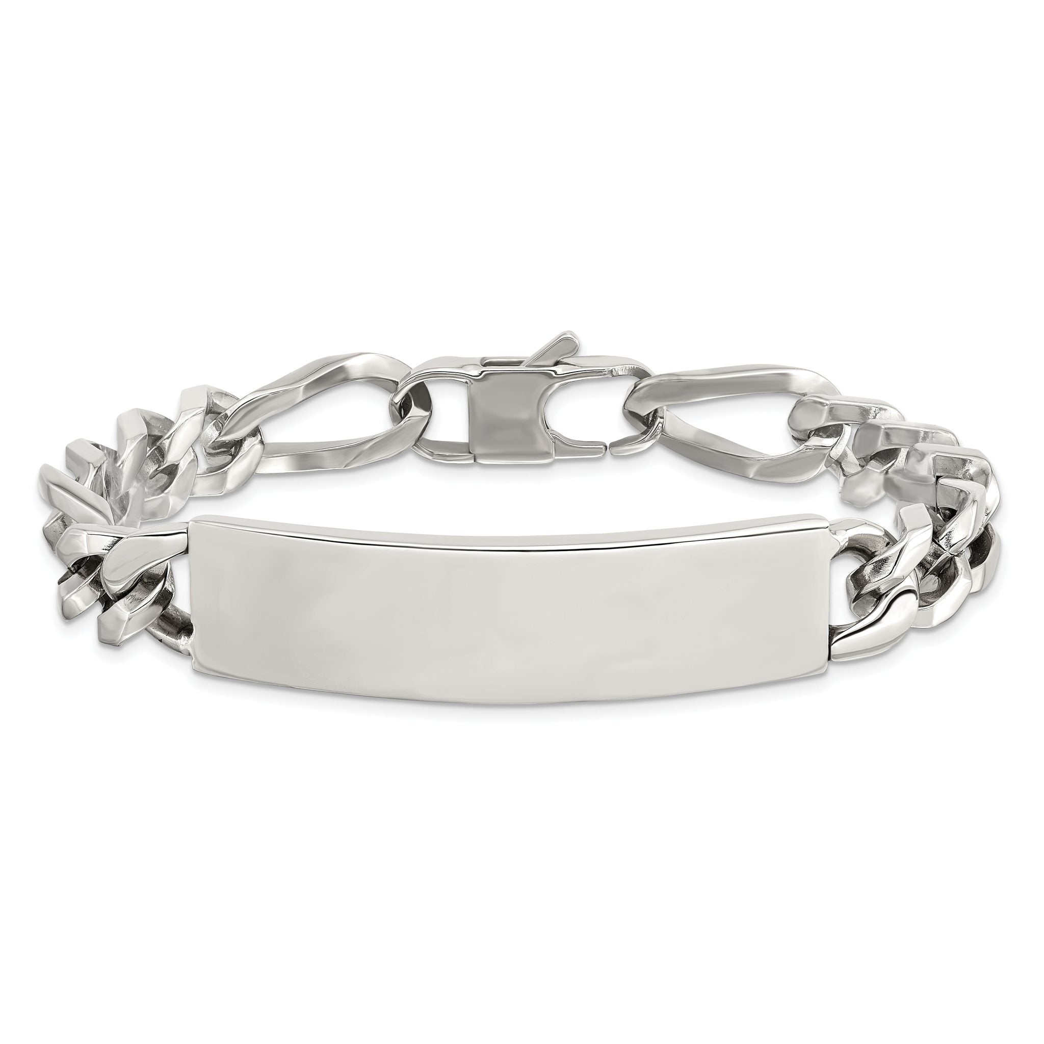 Stainless Steel Polished Figaro Large ID Bracelet for Men