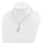 Sterling Silver Rose-tone Polished Textured 2-Heart Necklace