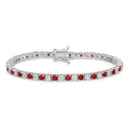 Sterling Silver Rhodium-plated Red Glass and CZ  7 inch Bracelet