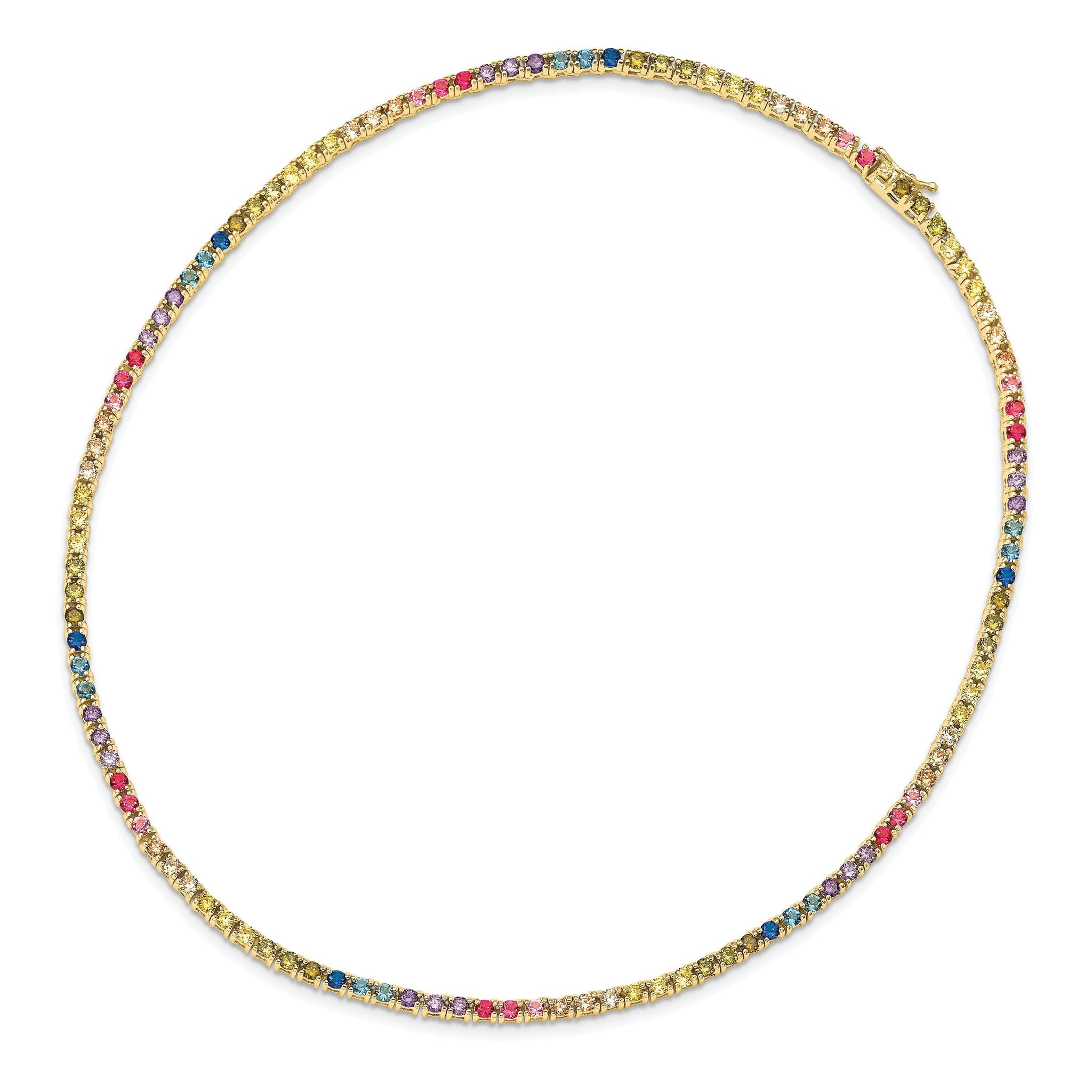 Prizma Sterling Silver Gold-tone 14K Flash Gold-plated 18 inch 3mm Colorful CZ Necklace Secondary image