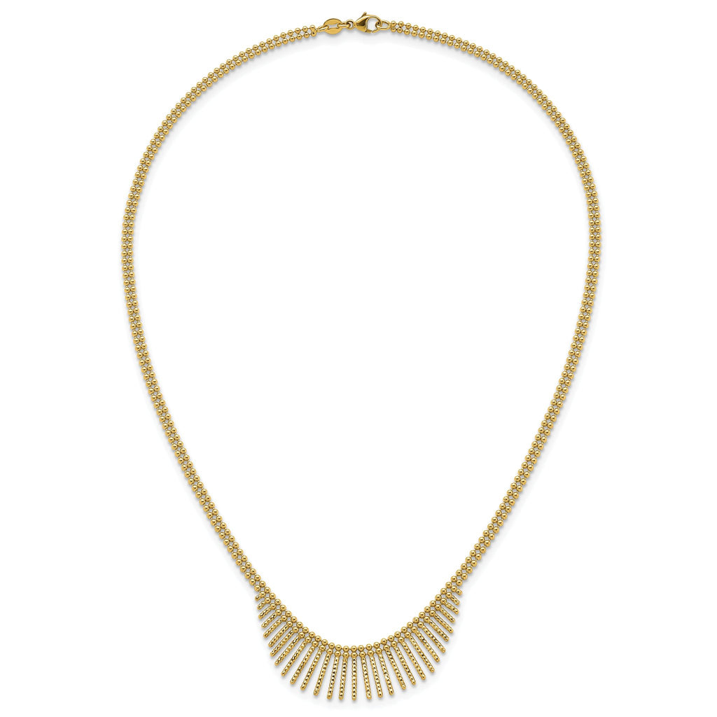 14k Polished and Textured Double Strand Multi Dangle 17 inch Necklace