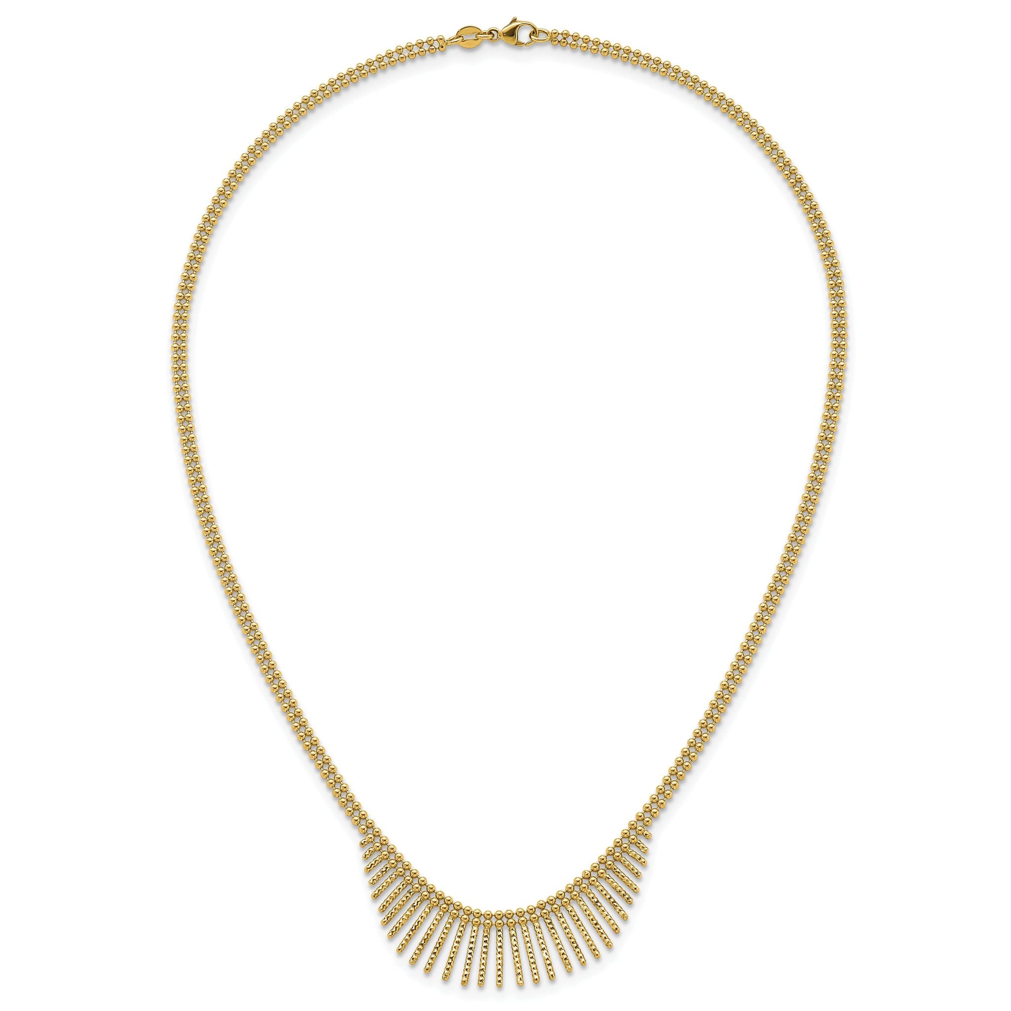 14k Polished and Textured Double Strand Multi Dangle 17 inch Necklace