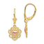 14K Two-Tone Gold Heart Leverback Earrings with Lace Trim, Polished Finish