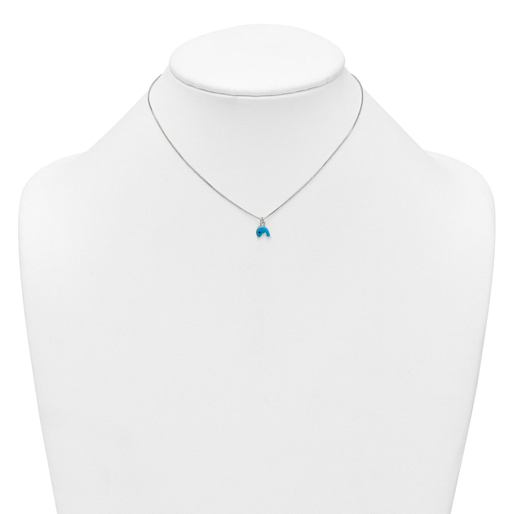 Sterling Silver Polished Blue and Black Enameled Dolphin Childrens 14 inch Necklace and Post Earrings Set