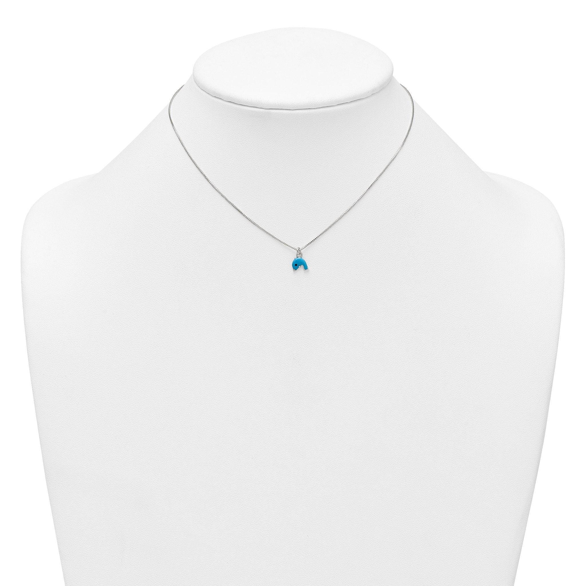 Sterling Silver Polished Blue and Black Enameled Dolphin Childrens 14 inch Necklace and Post Earrings Set