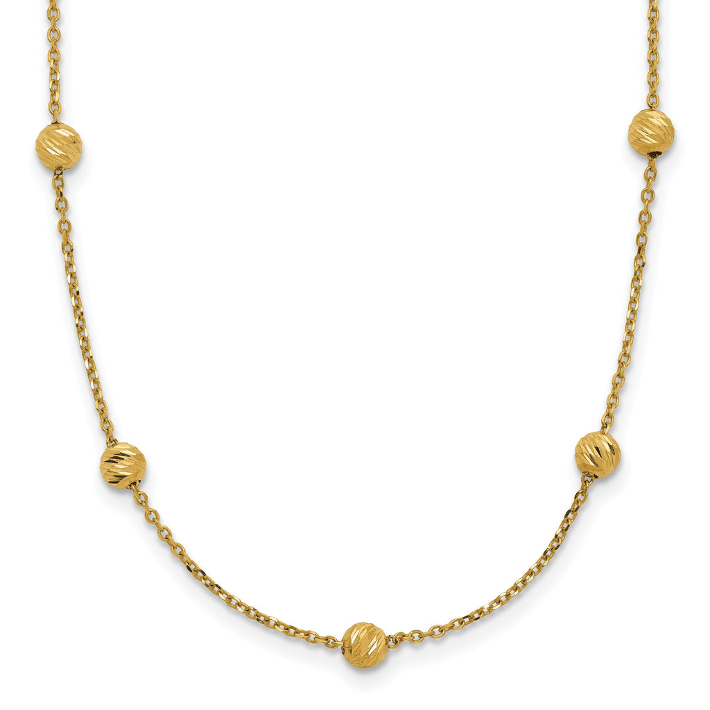 14K Gold Women's Diamond-Cut Beaded Necklace with Polished Finish