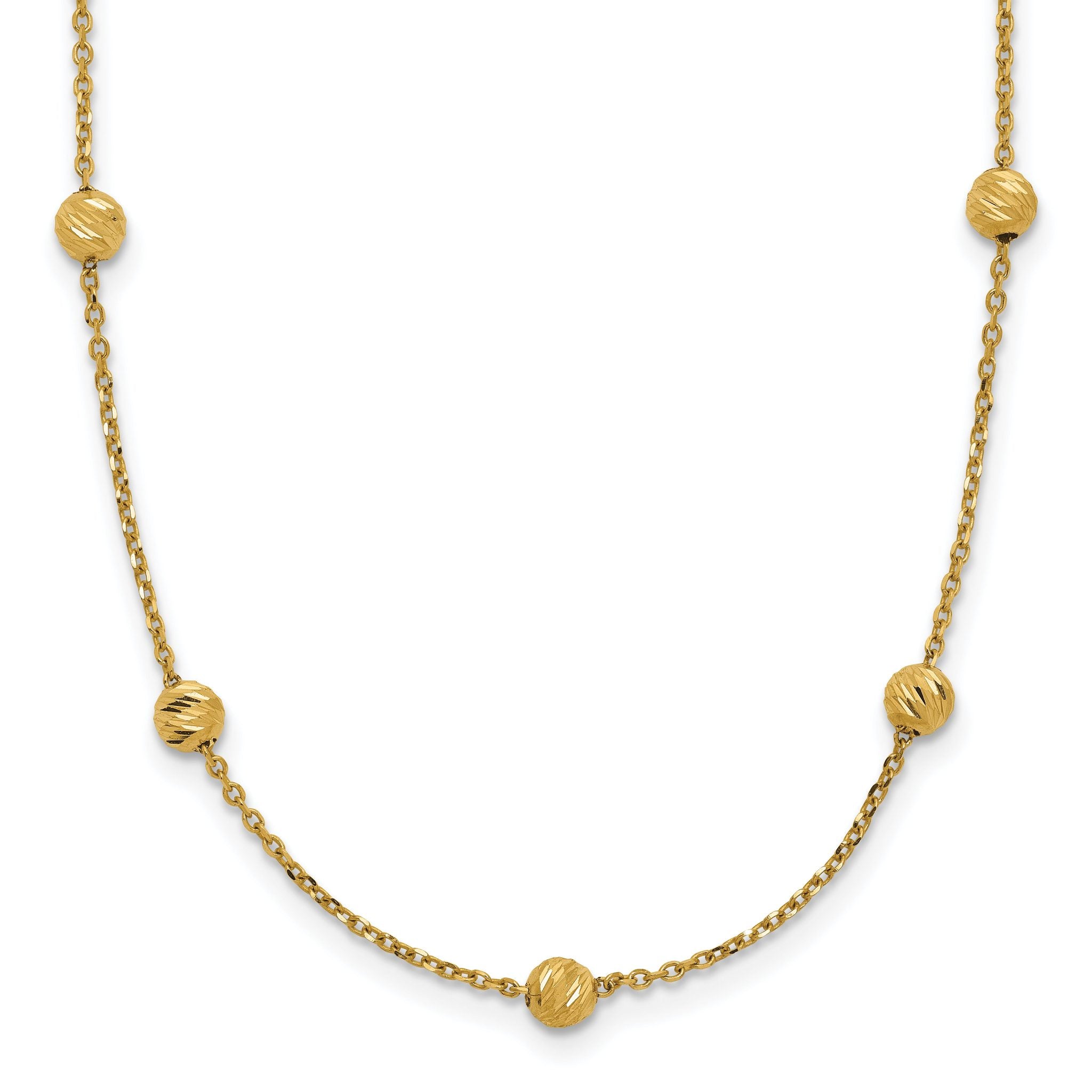 14K Gold Women's Diamond-Cut Beaded Necklace with Polished Finish
