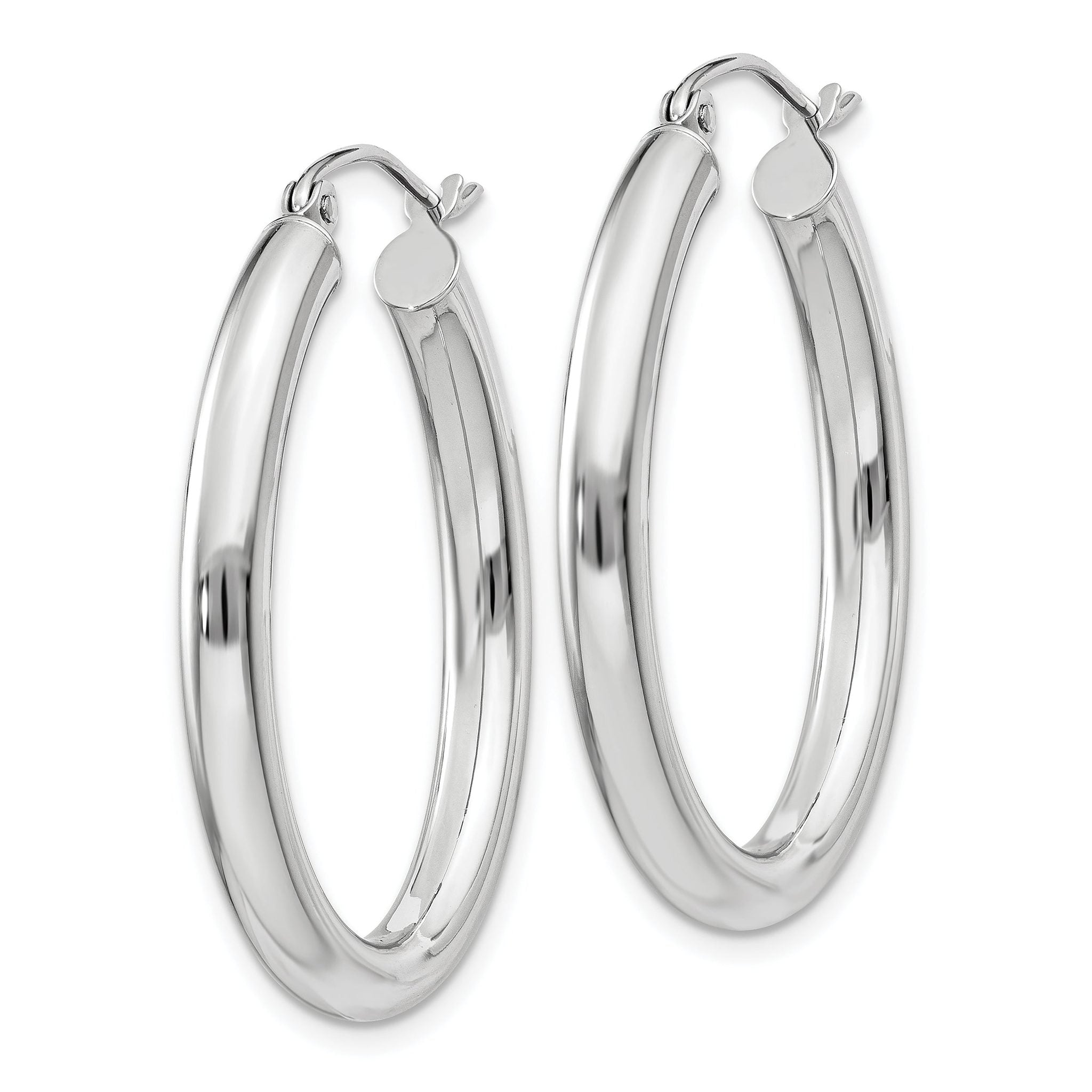 14k White Gold Polished 3.5mm Oval Tube Hoop Earrings Secondary image
