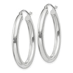 14k White Gold Polished 3.5mm Oval Tube Hoop Earrings