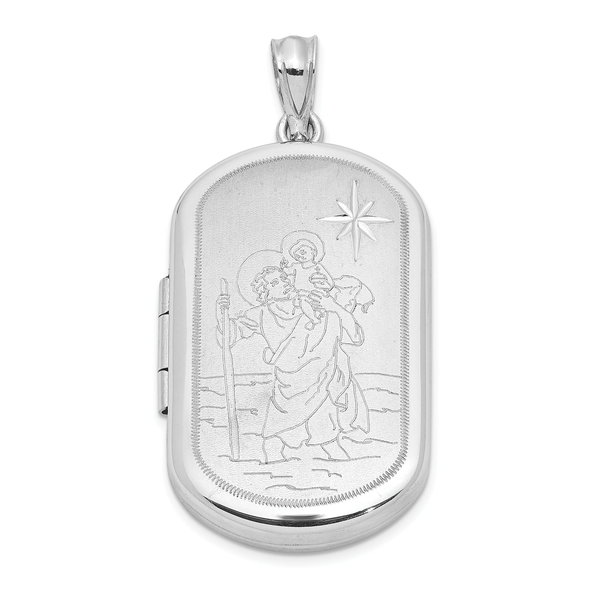 Sterling Silver RH-plated Satin St. Christopher 30x19mm Rectangle Locket Main image