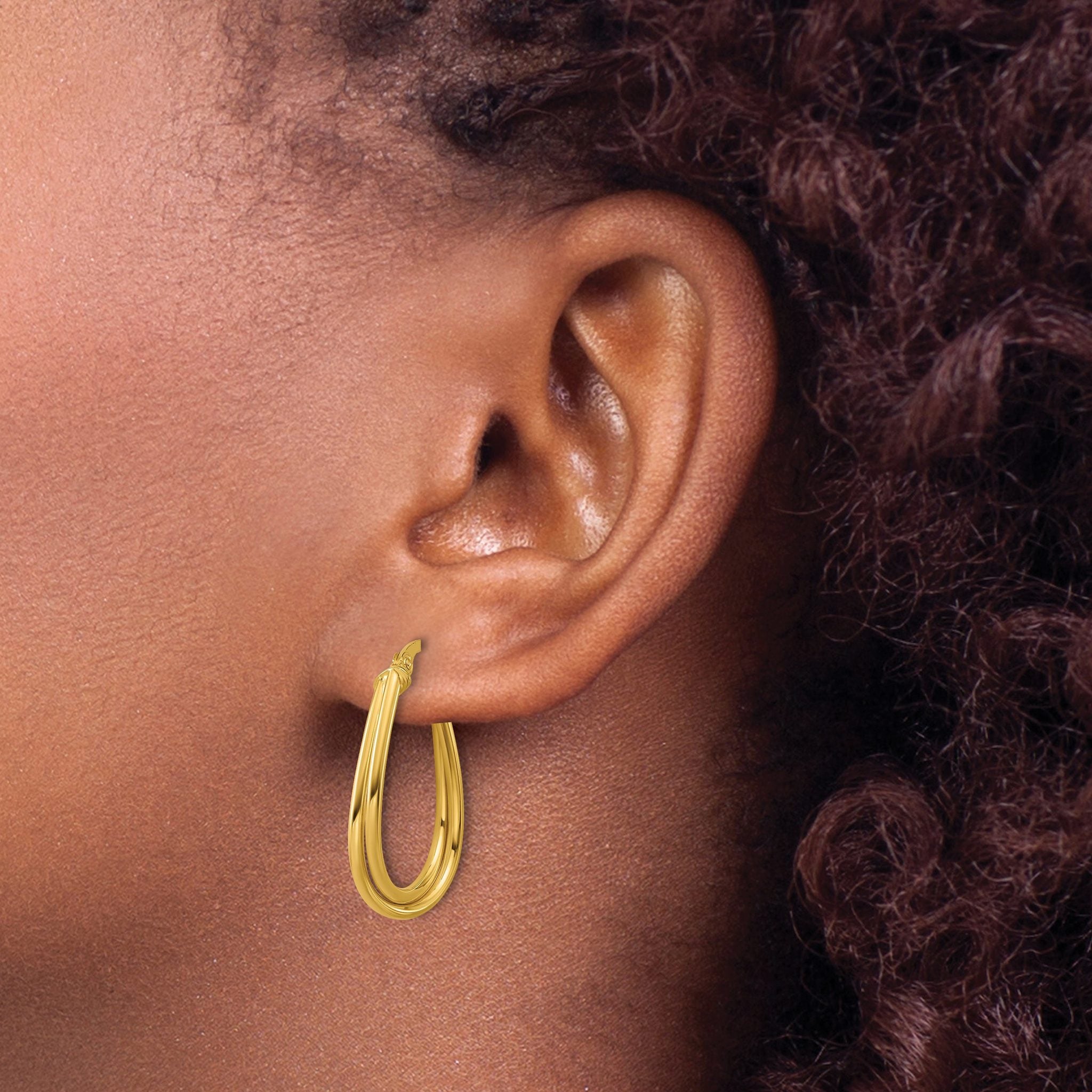 10K Polished Twist Teardrop Hoop Earrings