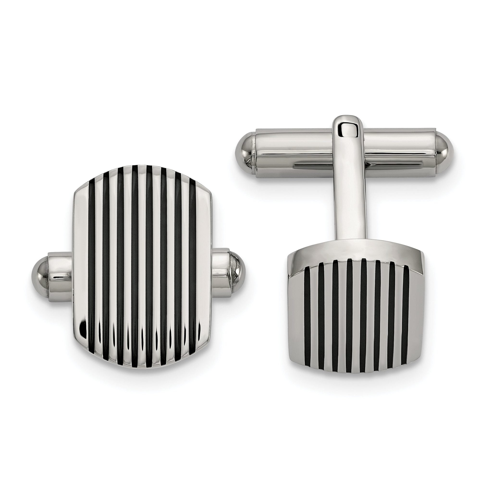 Stainless Steel Black IP-Plated Striped Cuff Links Main image
