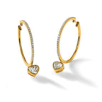 14ky Certified Heart Bezel Dangle Lab Grown Diamond VS+ F+ Hoop Earrings