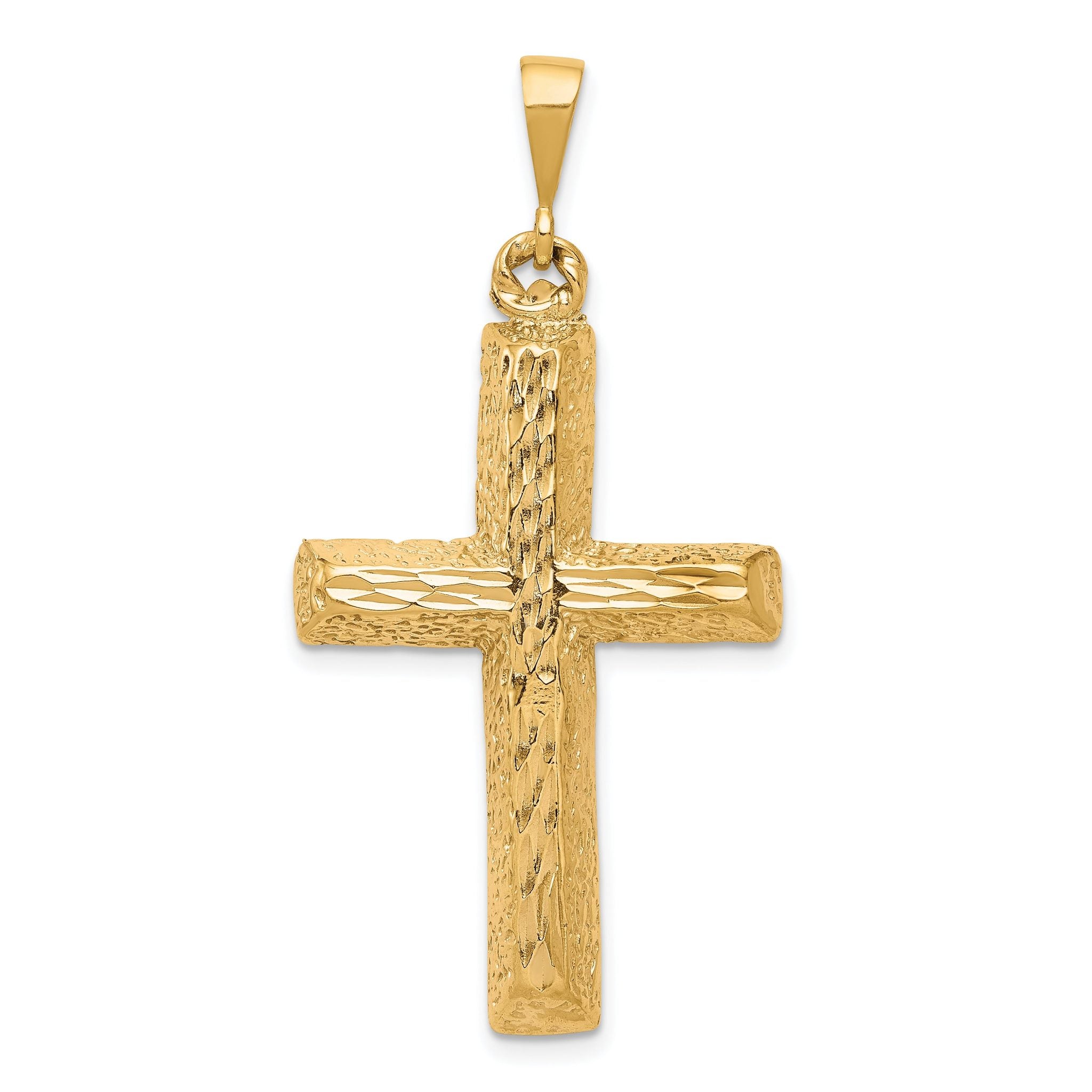 10K Gold Diamond-Cut Cross Pendant Solid Polished Finish 45mm Main image