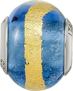 Sterling Silver Blue/Gold Murano Glass Bead with Antiqued Finish