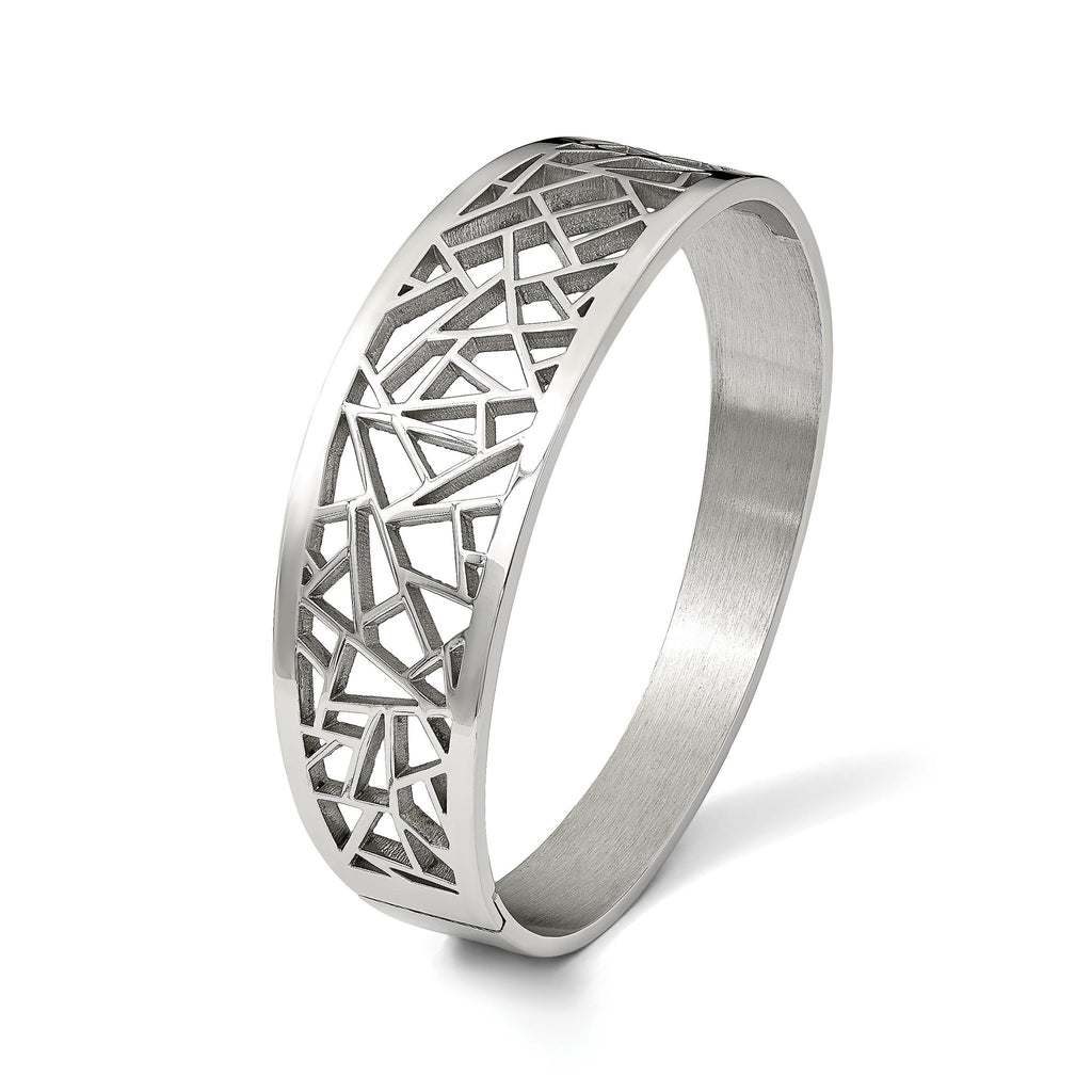 Stainless Steel Polished Geometric Cut-out Hinged Bangle Bracelet for Women