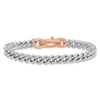 Sterling Silver RH-plated/Rose gold-plate Curb Link Bracelet