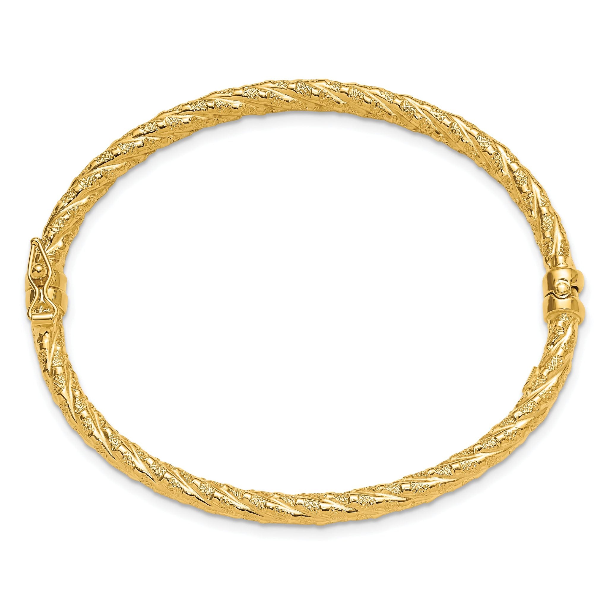 14k Polished and Textured Twisted Hinged Bangle Secondary image