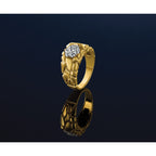 10k Two-tone Men's Polished and Nugget Textured Round 1/2 Carat A Quality Diamond Cluster Ring
