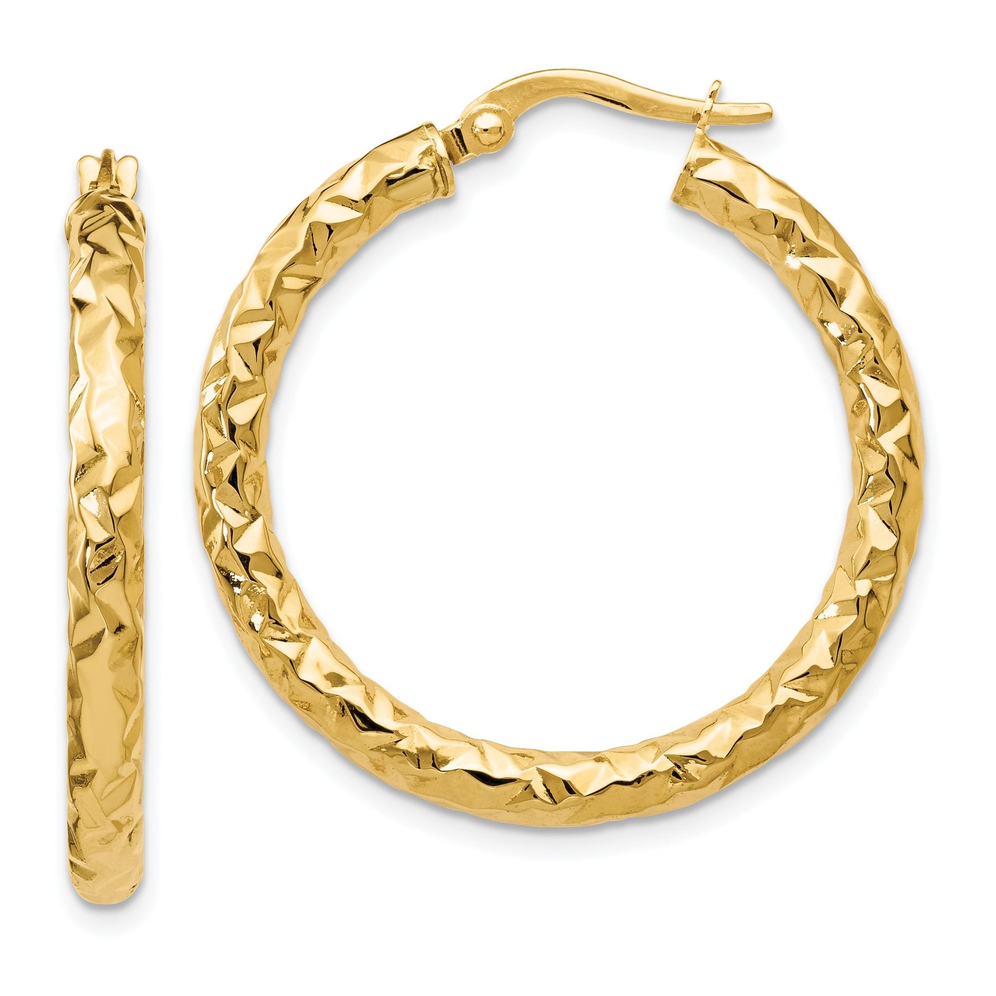 14K ForeverLite Polished and Textured Hoop Earrings Main image