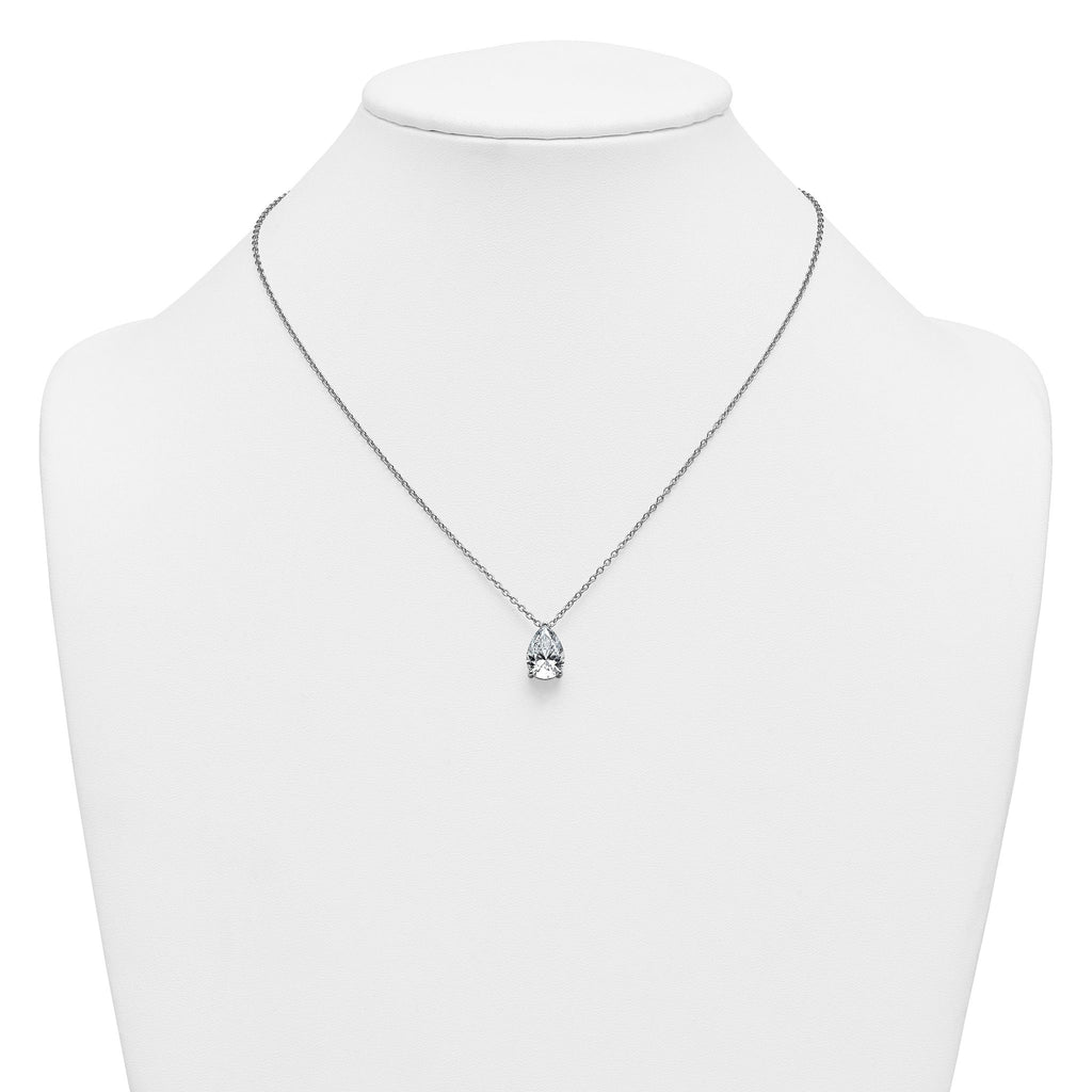 14k White Gold 3 1/2 carat Certified Lab Grown Diamond VS+ F+ Pear Complete 18 inch Four Prong Pendant Necklace