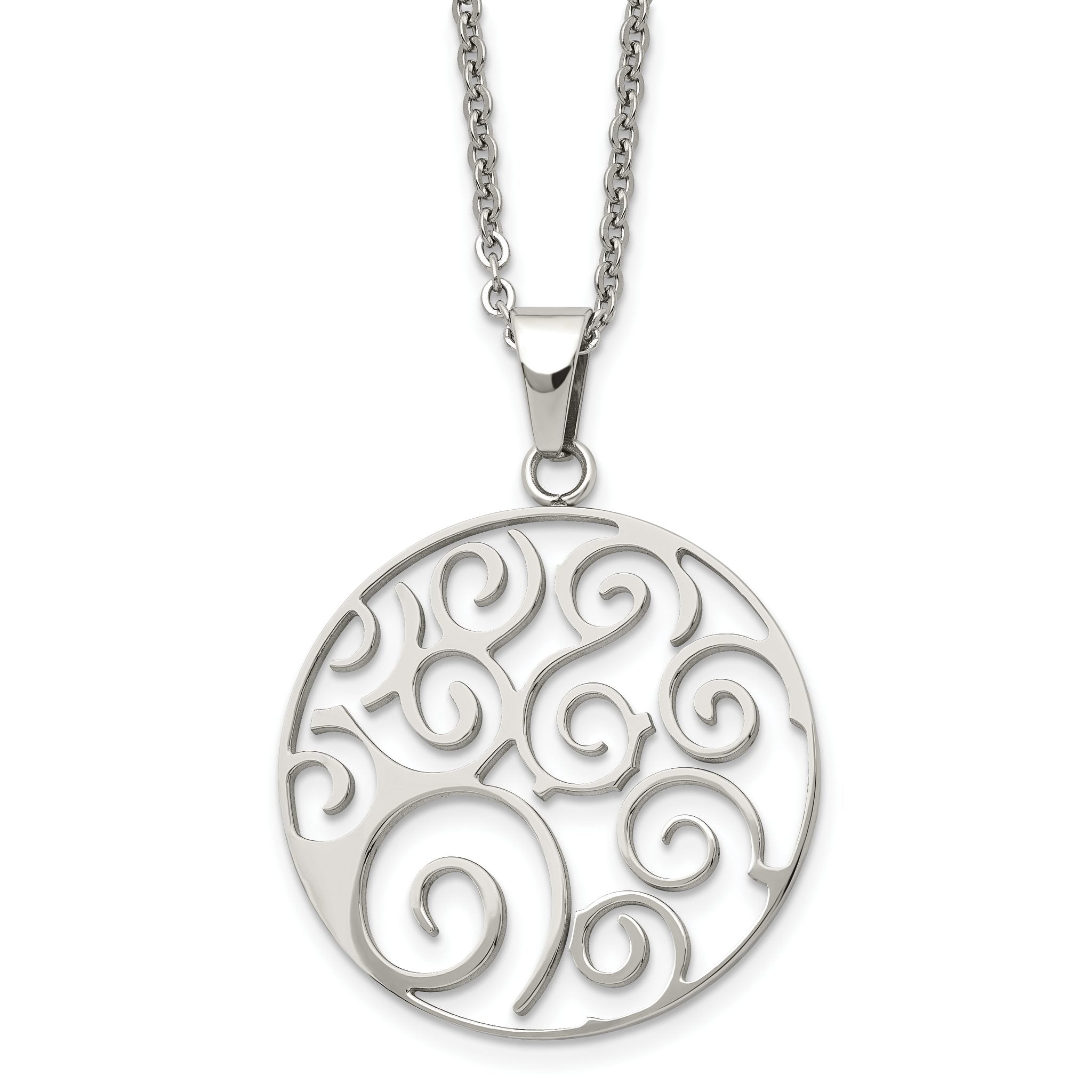 Chisel Stainless Steel Polished Fancy Swirl Pendant on a 22 inch Cable Chain Necklace Main image