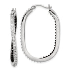 Sterling Silver Platinum-Plated Black & White Diamond Hoop Earrings  Elegant Polished Design