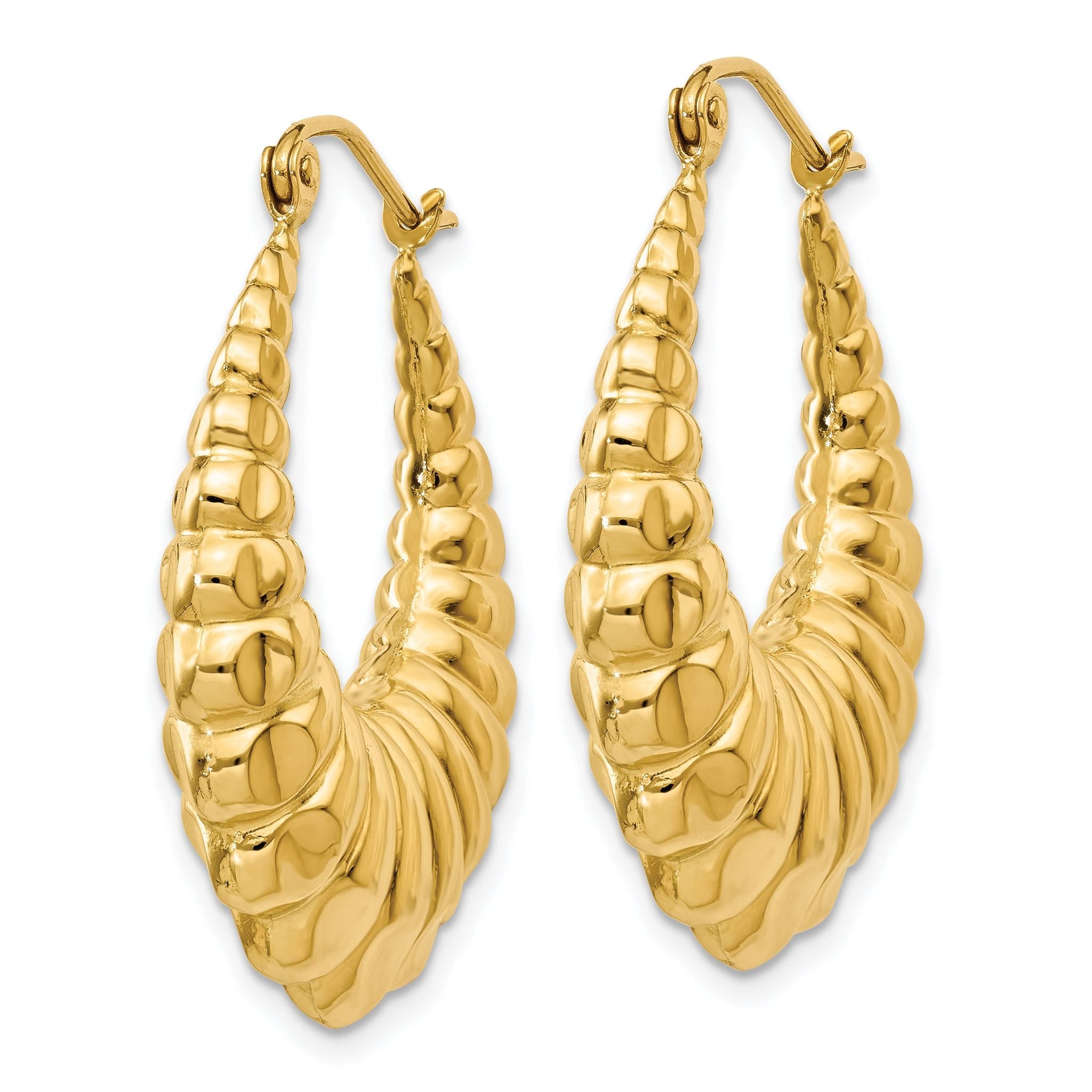 14K Gold Polished Scalloped Hoop Earrings for Women Elegant Hollow Design Secondary image