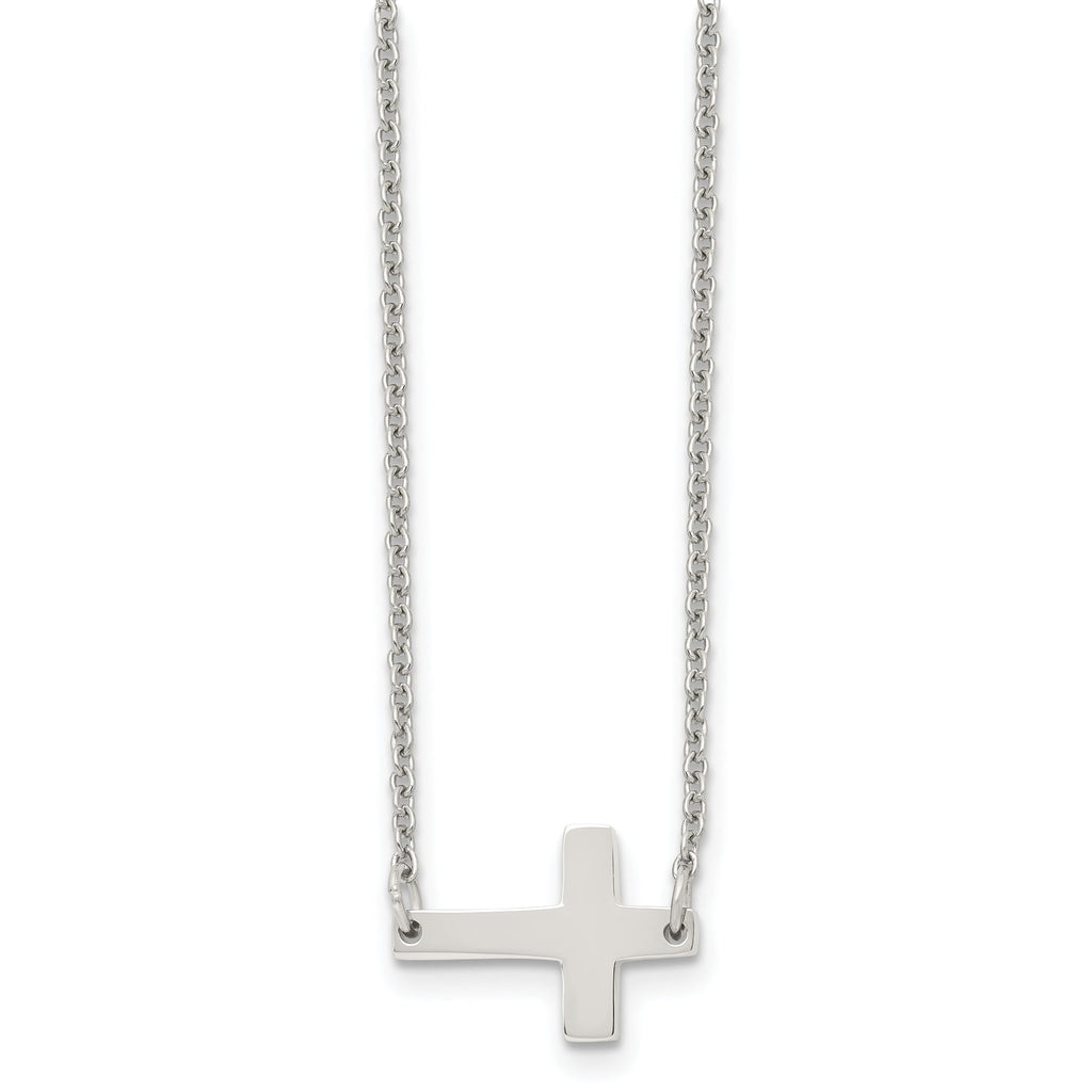 Sophia Jewelers Polished Stainless Steel Unisex Sideways Cross Necklace Gift Ready