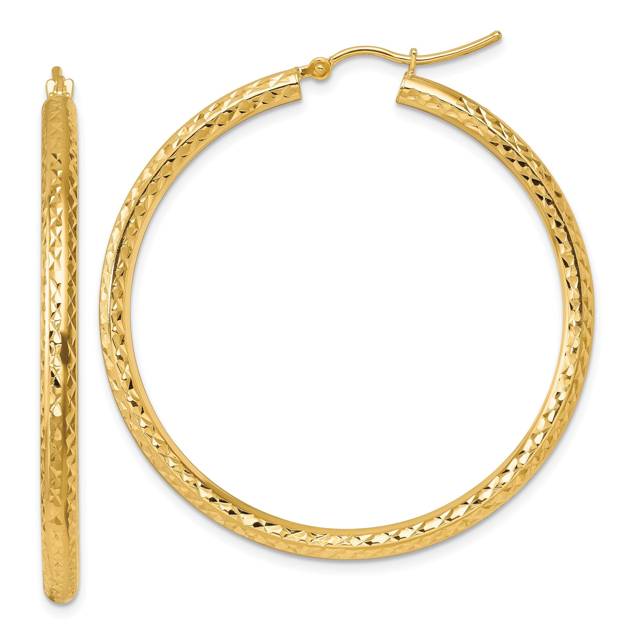 10k Diamond-cut 3mm Round Hoop Earrings