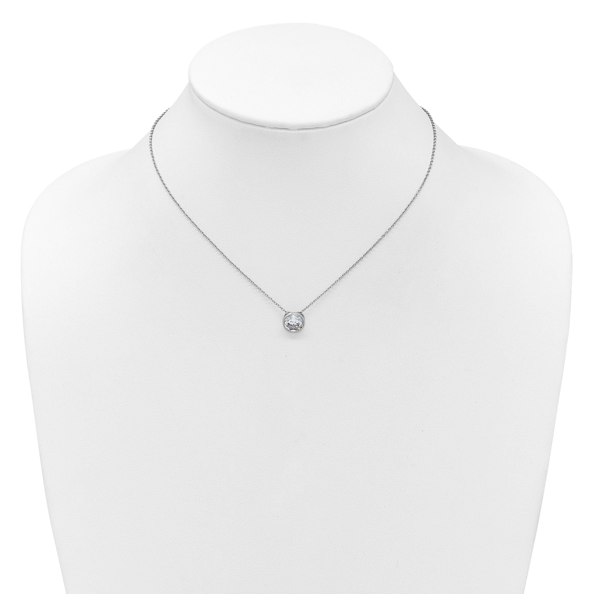 Cheryl M Sterling Silver Rhodium-plated Polished 9mm Bezel Set CZ 16 Inch with 2 Inch Extension Necklace