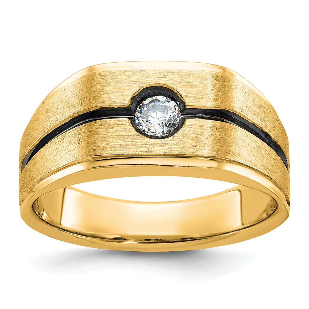 10k Men's w/Black Rhodium Satin Diamond Complete Ring