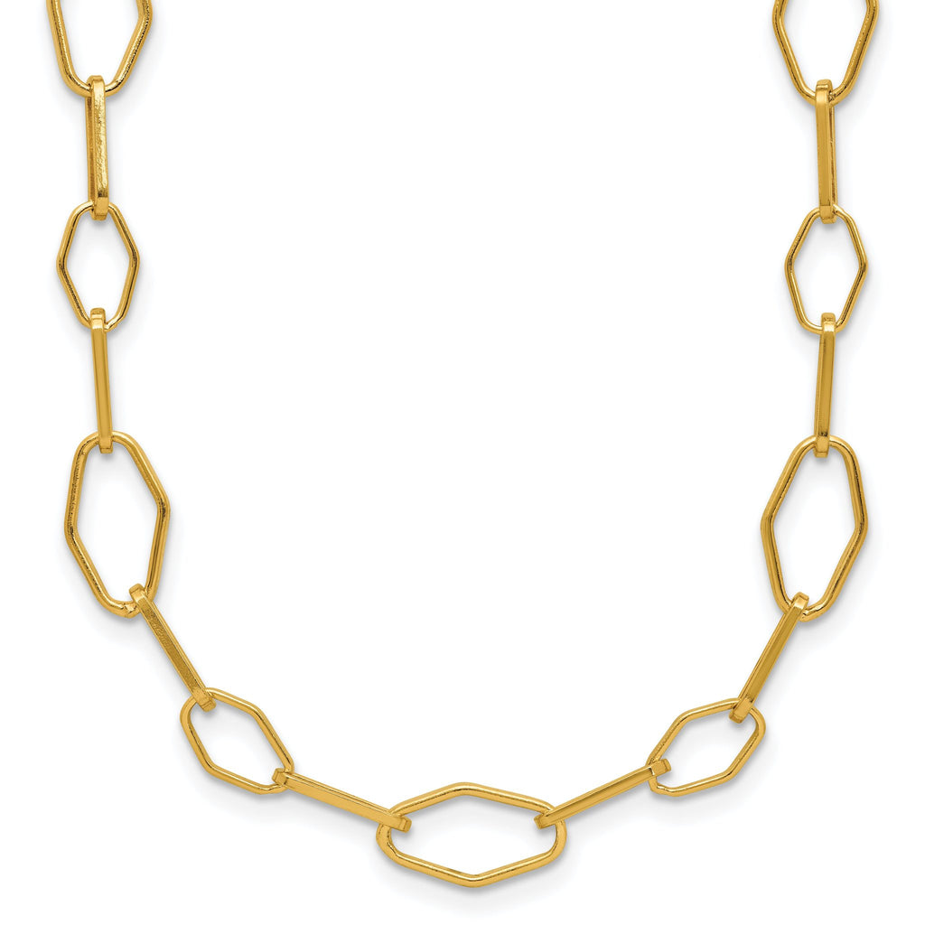 Sterling Silver Gold-tone pol. Fancy Link w/2in ext. Necklace