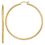 10k Satin and Diamond-cut 2mm Round Tube Hoop Earrings