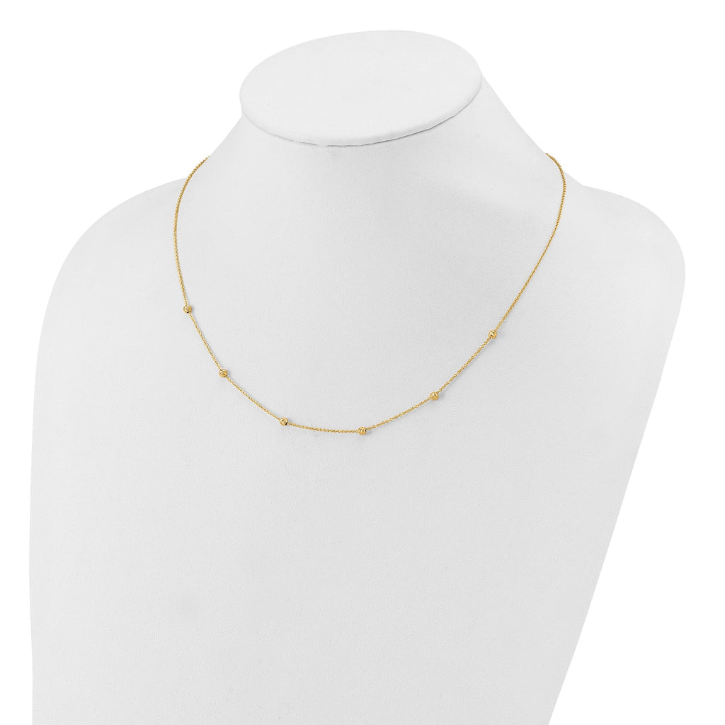 14K Polished D/C Beaded 17in with 2in ext. Necklace