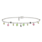 Sterling Silver 9in Pink Crystal Green Quartz Peridot Beads Anklet