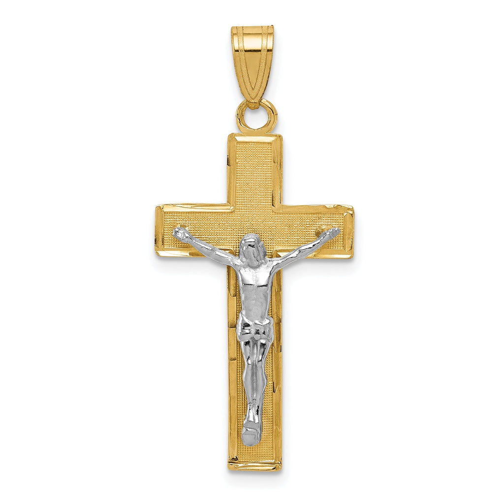 14K Two-Tone Gold Crucifix Pendant with Diamond-Cut Detailing