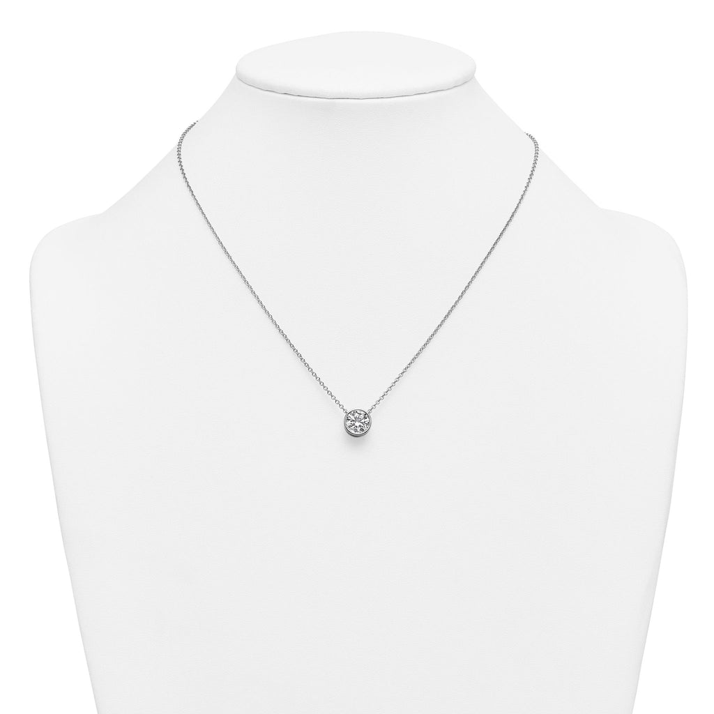 14k White Gold 2 carat Certified Lab Grown Diamond VS+ F+ Round Complete Bezel Set 18 inch Necklace