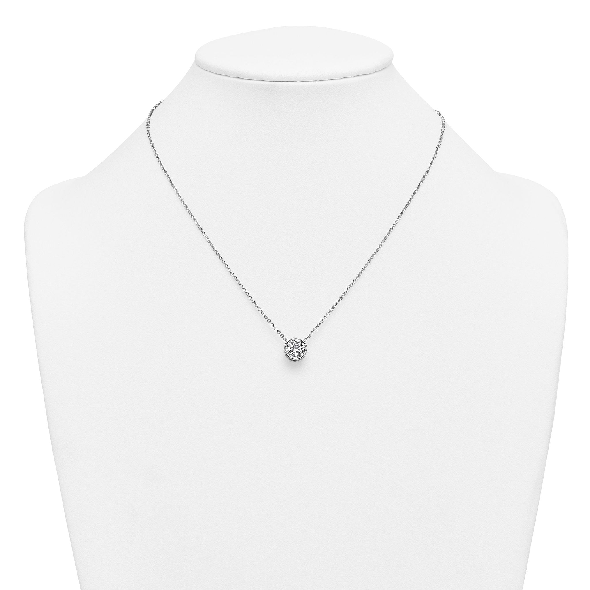 14k White Gold 2 carat Certified Lab Grown Diamond VS+ F+ Round Complete Bezel Set 18 inch Necklace