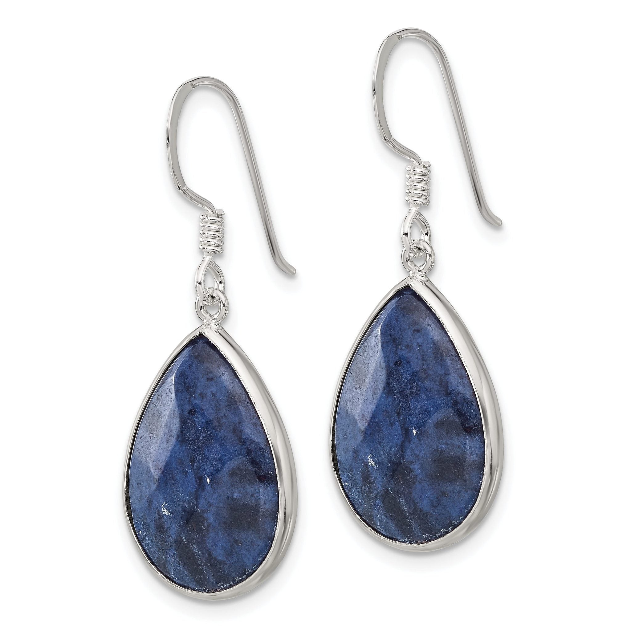 Sterling Silver Polished Faceted Lapis Teardrop Dangle Earrings Secondary image