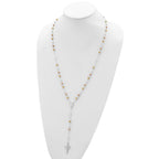 Sterling Silver Tri-color Rosary Necklace with Gold-Plated Polished Beads