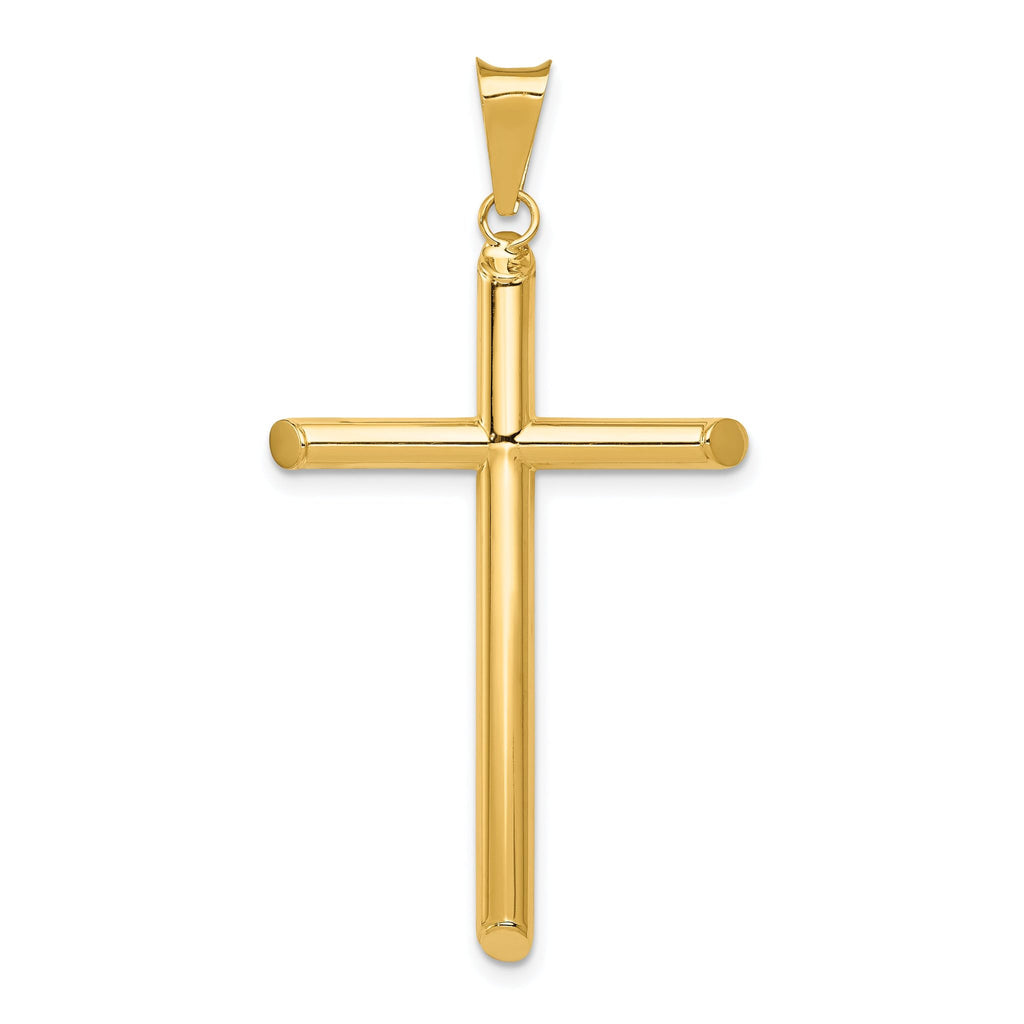 14K Gold Polished Cross Pendant with 3D Tube Design