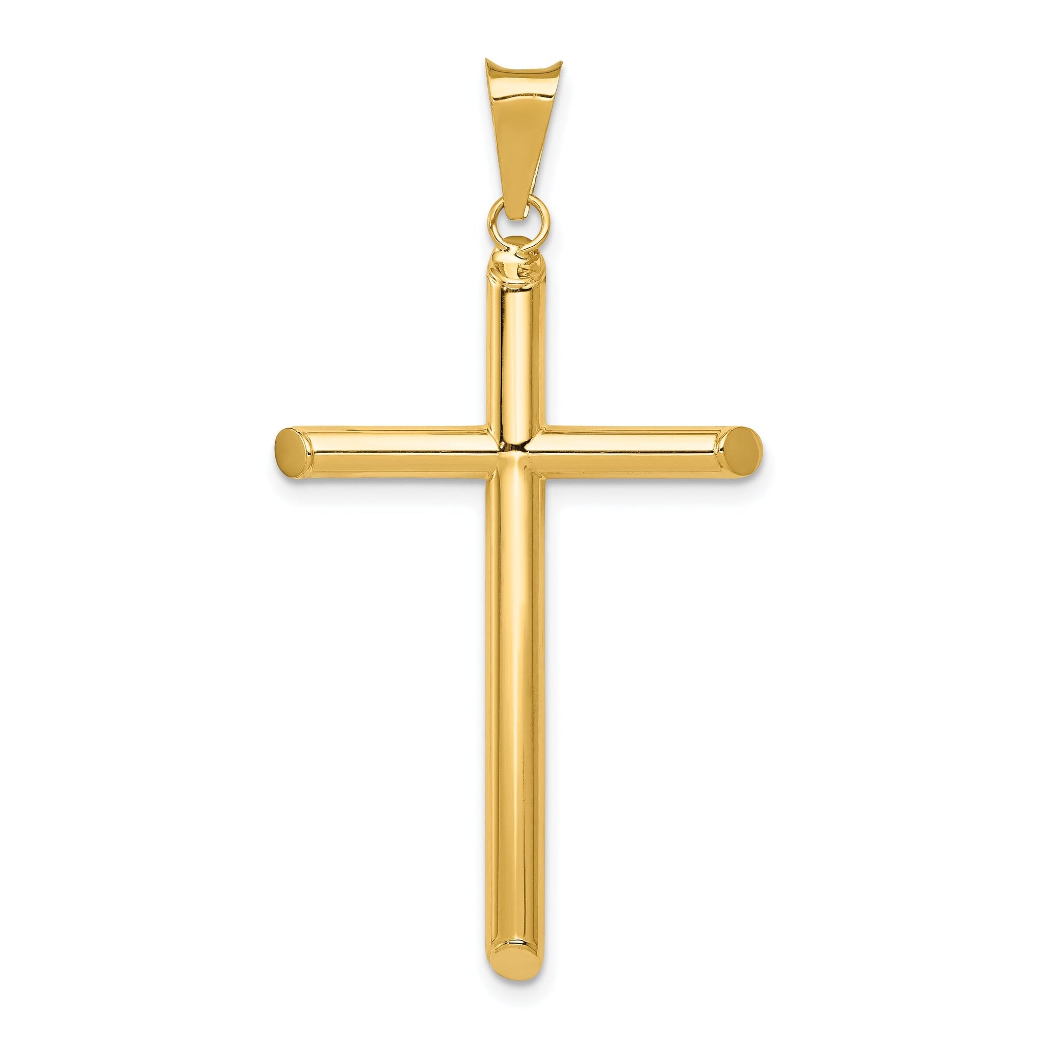 14K Gold Polished Cross Pendant with 3D Tube Design