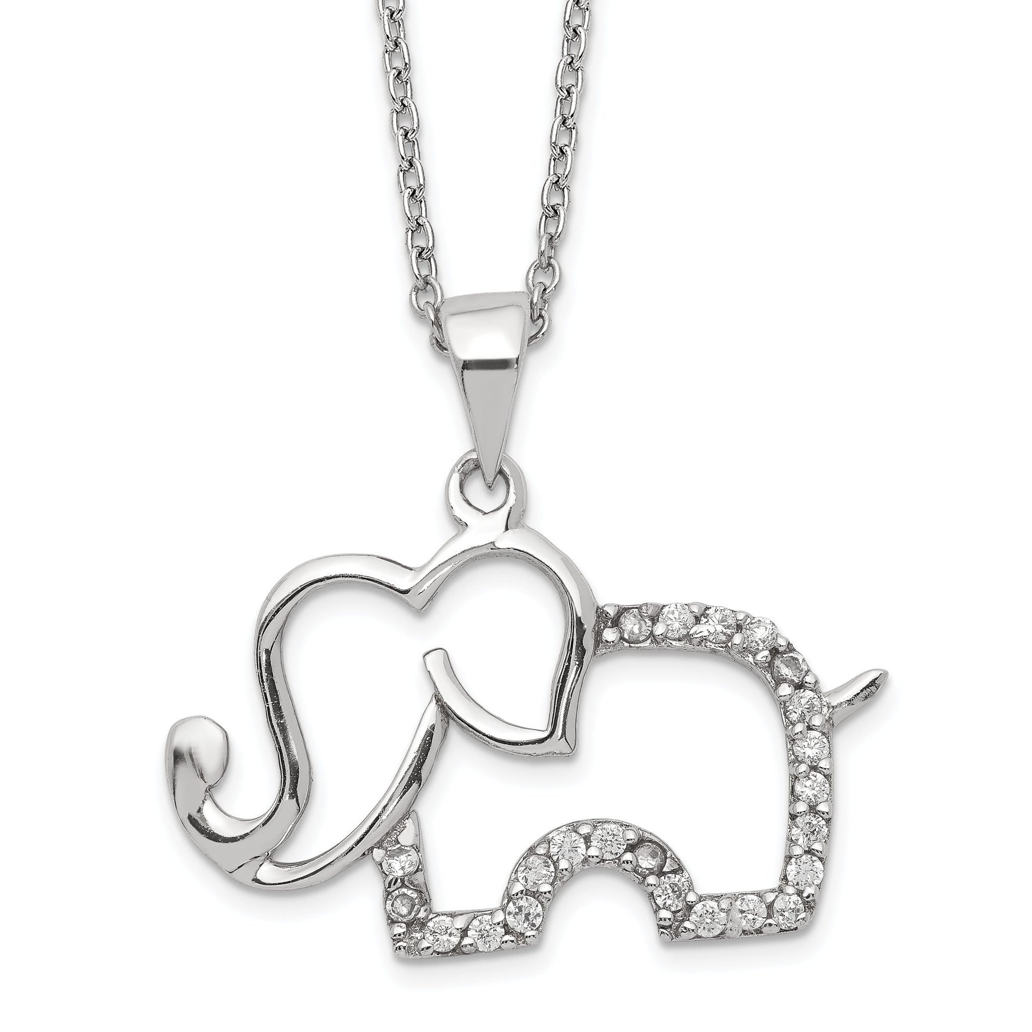 Cheryl Sterling Silver CZ Elephant Necklace with Polished Rhodium Finish
