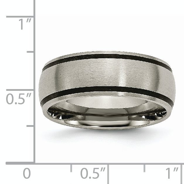 Brushed Wedding Band in Titanium with Black Rubber Inlay, 8mm