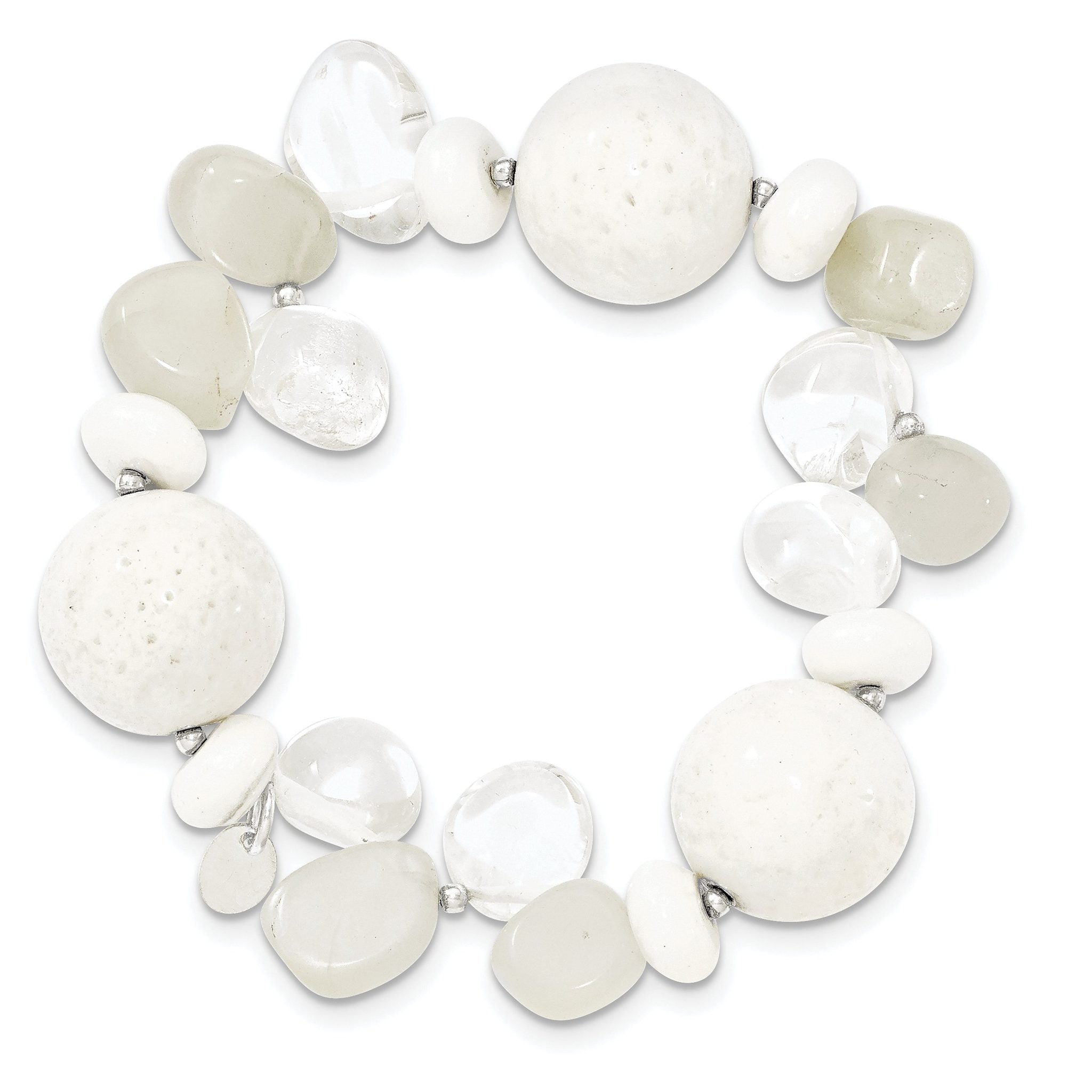 Sterling Silver Coral/Jade/Moonstone/Rock Quartz Stretch Bracelet Secondary image