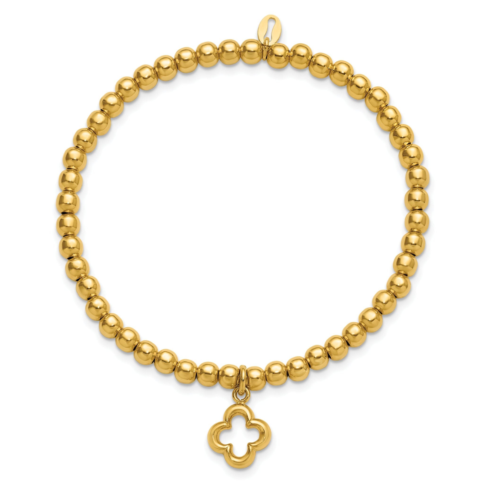 Sterling Silver Gold-tone Polished Beads w/Charm Stretch Bracelet Secondary image