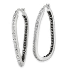 Sterling Silver Platinum-Plated Black & White Diamond Hoop Earrings  Elegant Polished Design